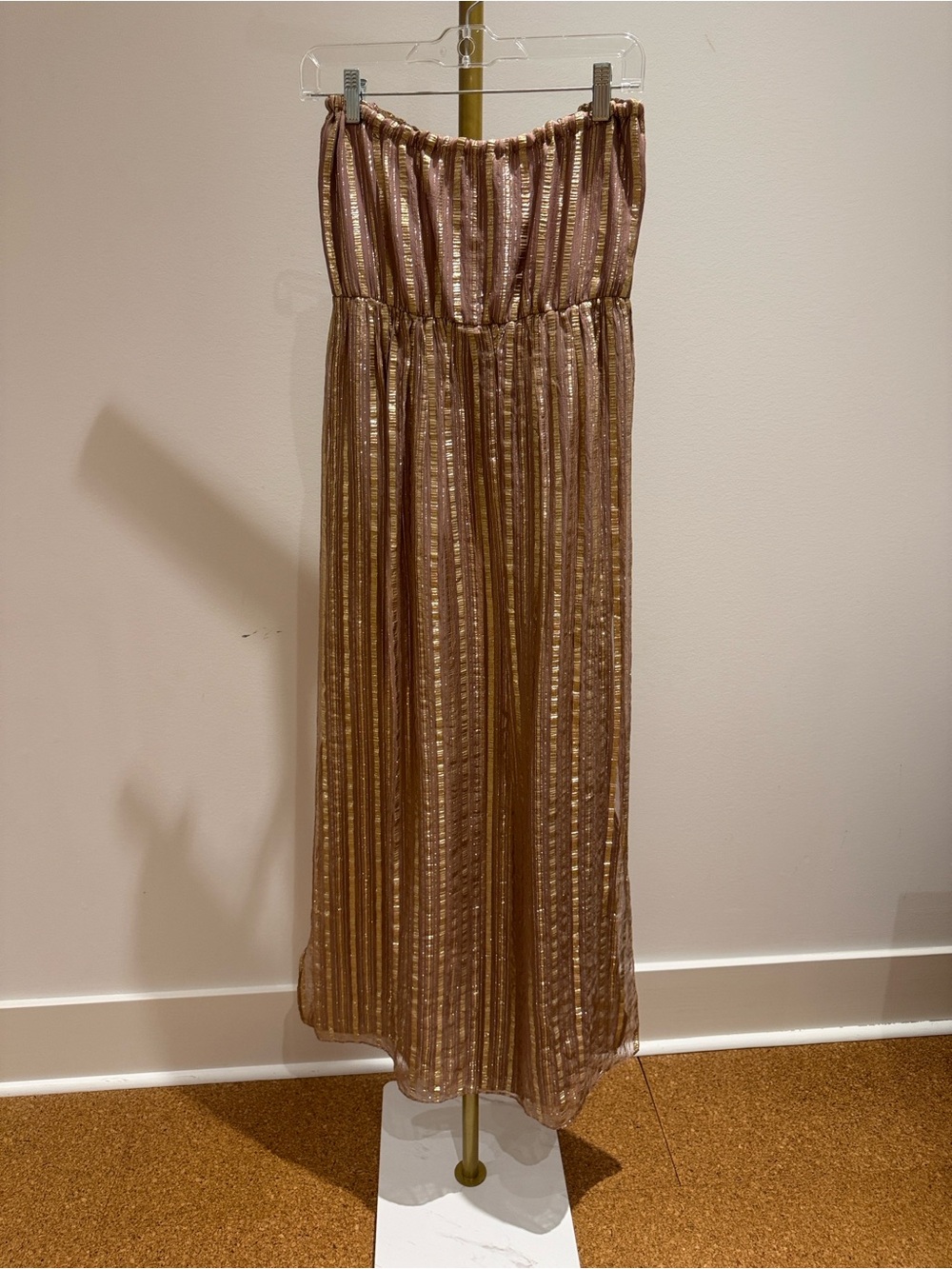 Strapless Metallic Stripe Maxi Dress Jumpsuit - Rose & Gold